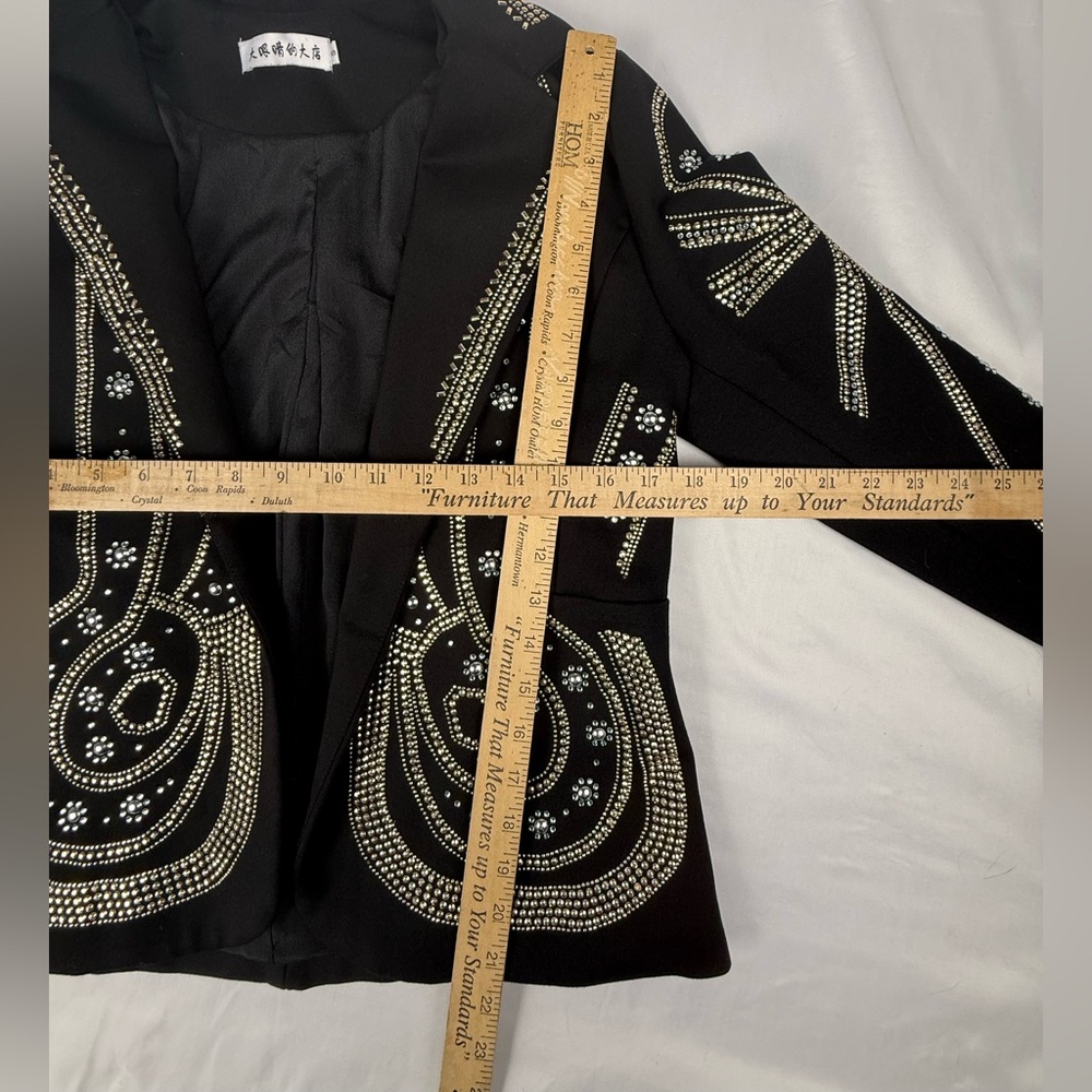 Black Rhinestones Embellished Women's Blazer Jacket - Picture 7 of 8